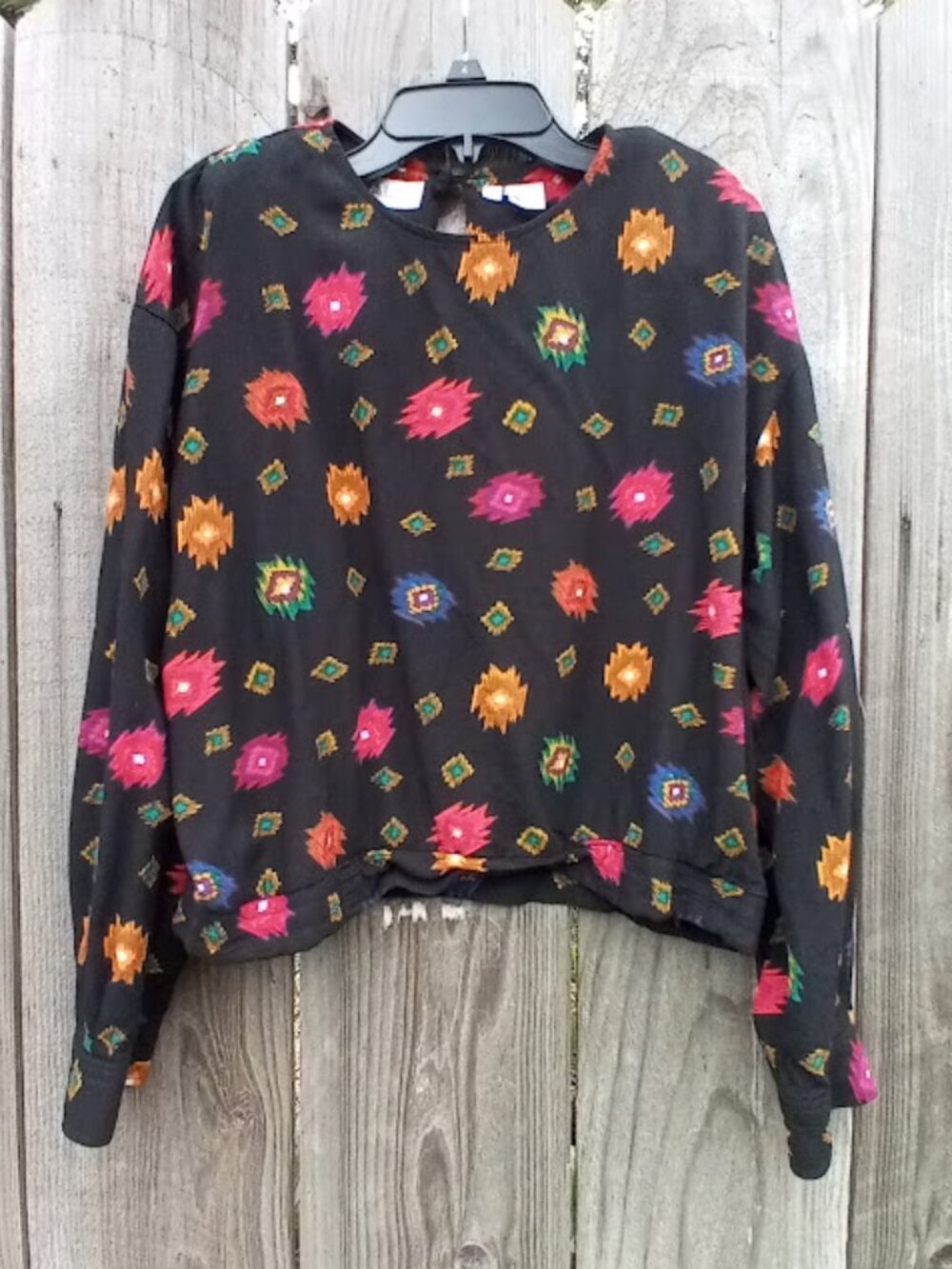 Vintage 80's Southwest print Chaus Blouse 12 Pullover Dolman Sleeve Round Neck